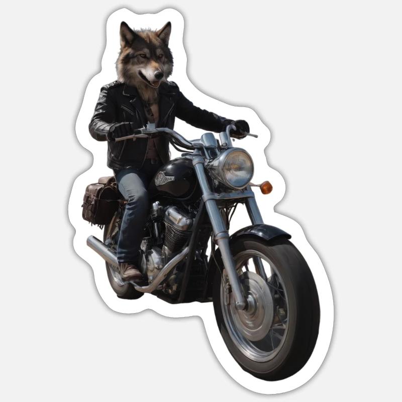 Biker Wolf - Sticker size S (10 x 10 cm) - white matte