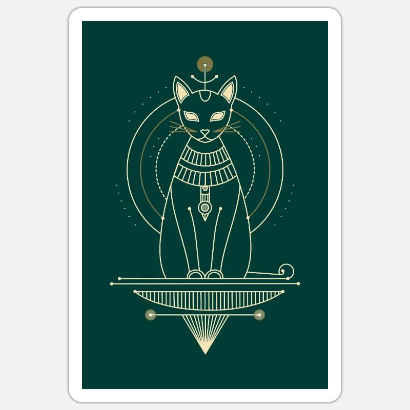 Chat égyptien Bastet - Sticker taille S (10 x 10 cm) - blanc mat