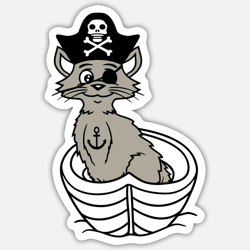 Pirate Cat Buccaneer Eye Patch Hat Rowing Boat Sticker size S (10 x 10 cm)