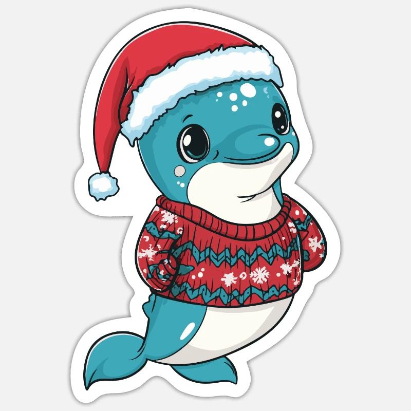 Dolphin Christmas Comic - Sticker size S (10 x 10 cm) - white matte