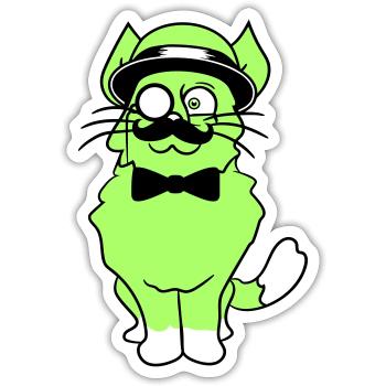 Sir Cat Gentleman Chapeau Costume Monocle Riche M. - Sticker taille S (10 x 10 cm) - blanc mat - Devant