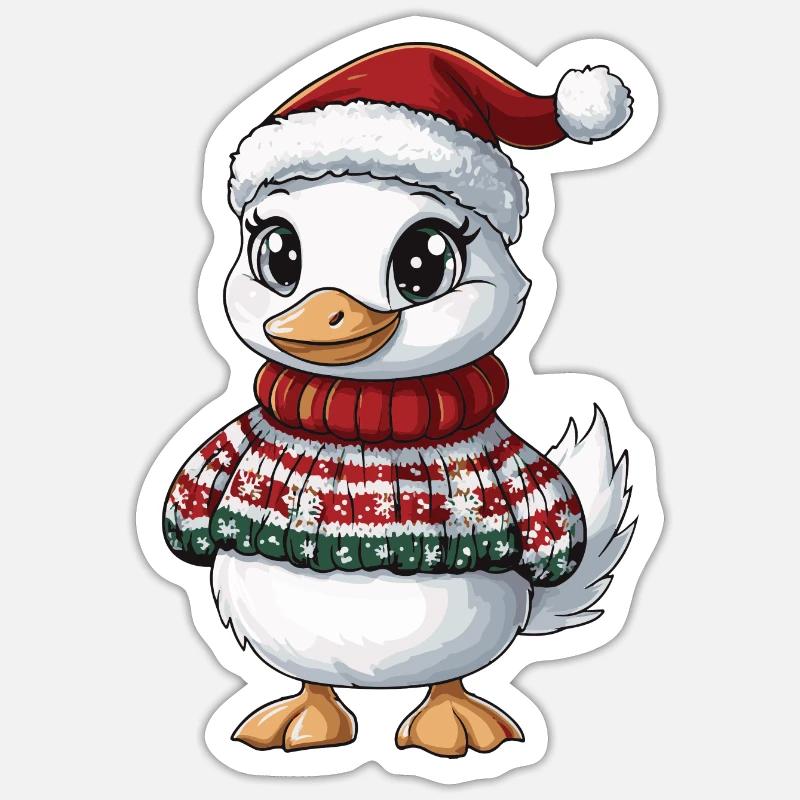 Gans Weihnachten Comic - Sticker Größe S (10 x 10 cm) - Mattweiß