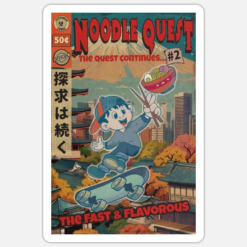 Retro Noodle Quest Comic - Sticker Größe S (10 x 10 cm) - Mattweiß