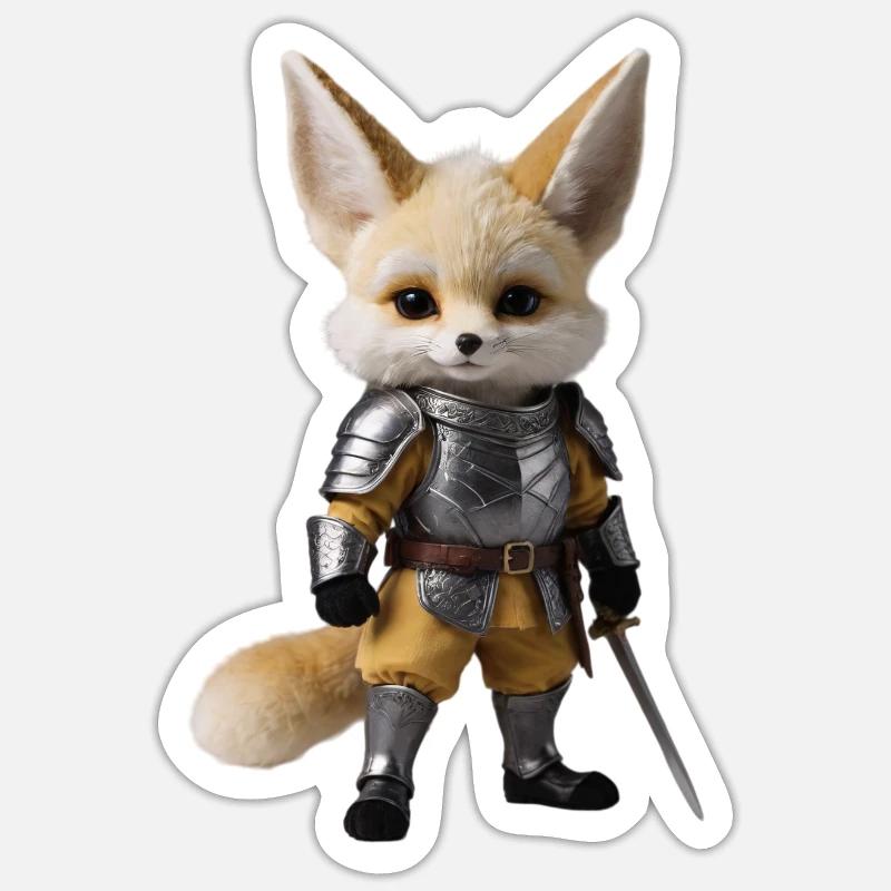 fennec chevalier épée 3 - Sticker taille S (10 x 10 cm) - blanc mat