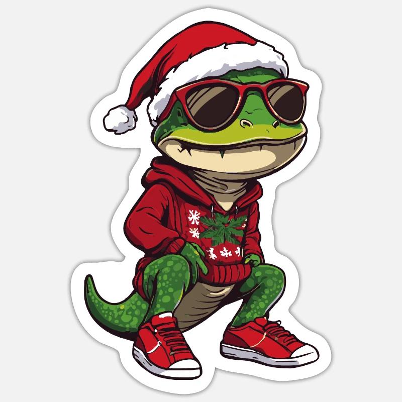 Noël Lizard Gecko Noël - Sticker taille S (10 x 10 cm) - blanc mat