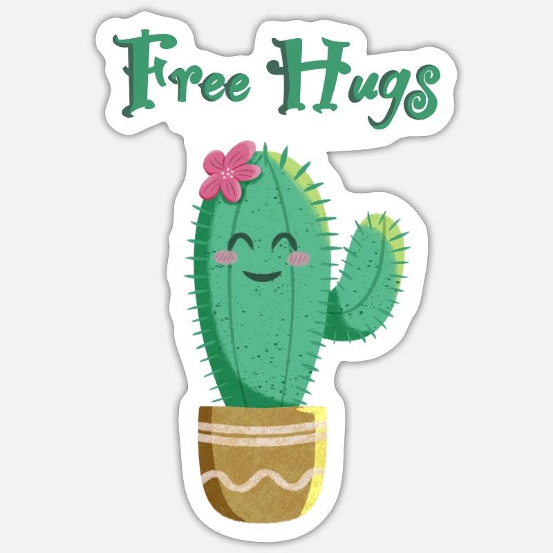 Cactus mignon aime les câlins - Sticker taille S (10 x 10 cm) - blanc mat