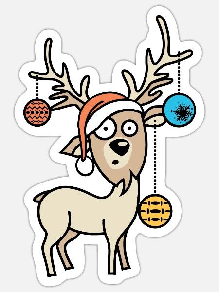 Rentier comic Weihnachten lustig Christbaum Symbol - Sticker Größe S (10 x 10 cm) - Mattweiß