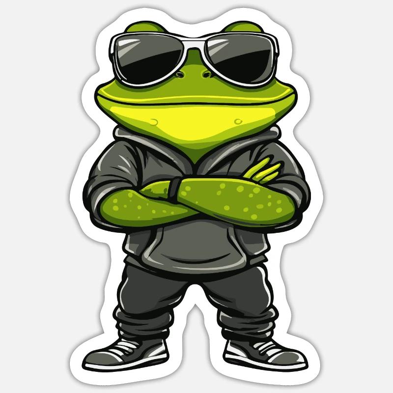 Grenouille Bande Dessinée Cool - Sticker taille S (10 x 10 cm) - blanc mat