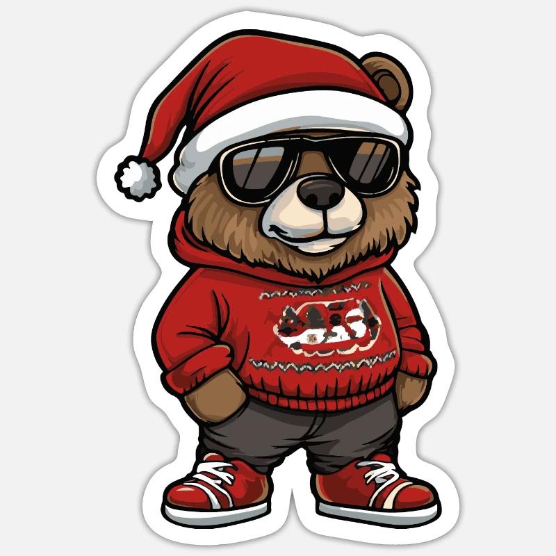 Ours Noël Cool Noël - Sticker taille S (10 x 10 cm) - blanc mat