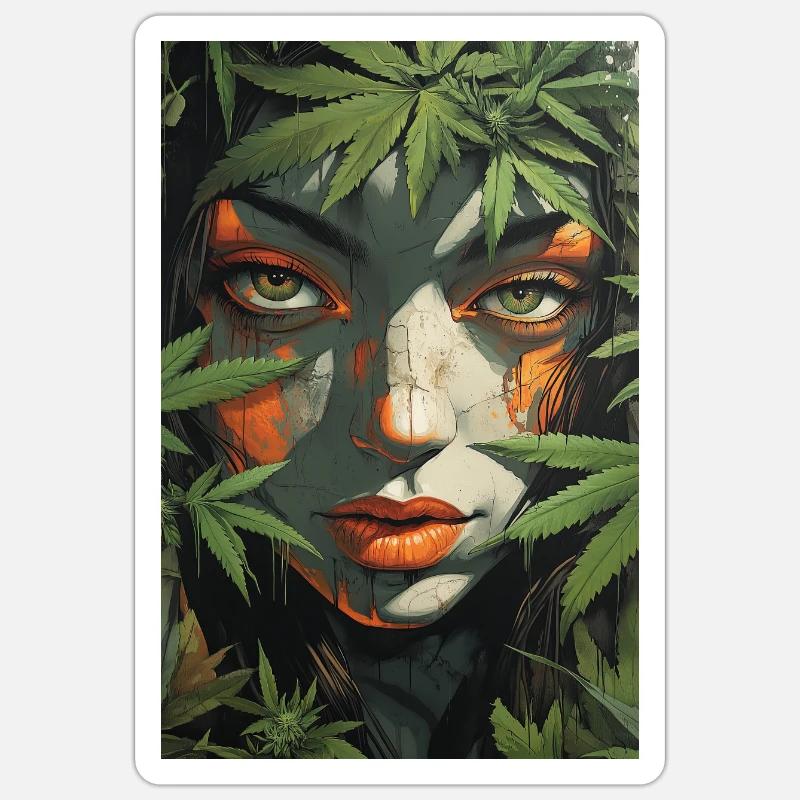 Leaf face in jungle light - Sticker size S (10 x 10 cm) - white matte