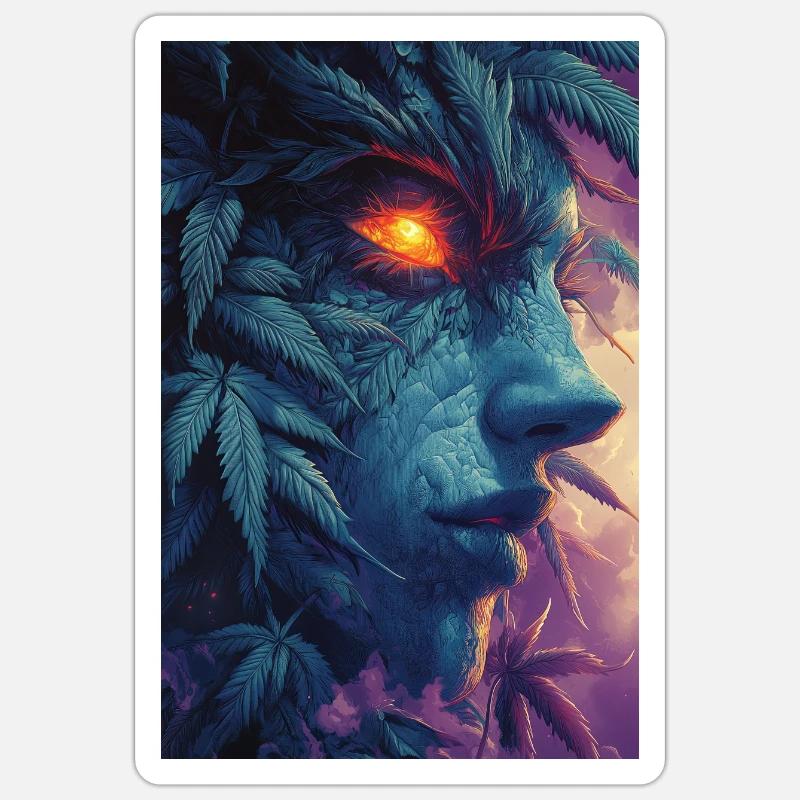 Leaf Face with Fire Eye Sticker size S (10 x 10 cm)
