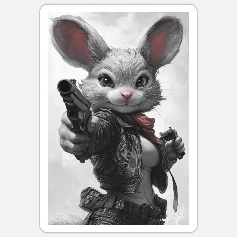 Lapin d’action en veste en cuir - Sticker taille S (10 x 10 cm) - blanc mat