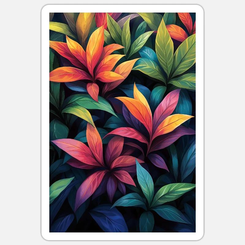 Neon Tropical Leaves Pattern - Sticker size S (10 x 10 cm) - white matte