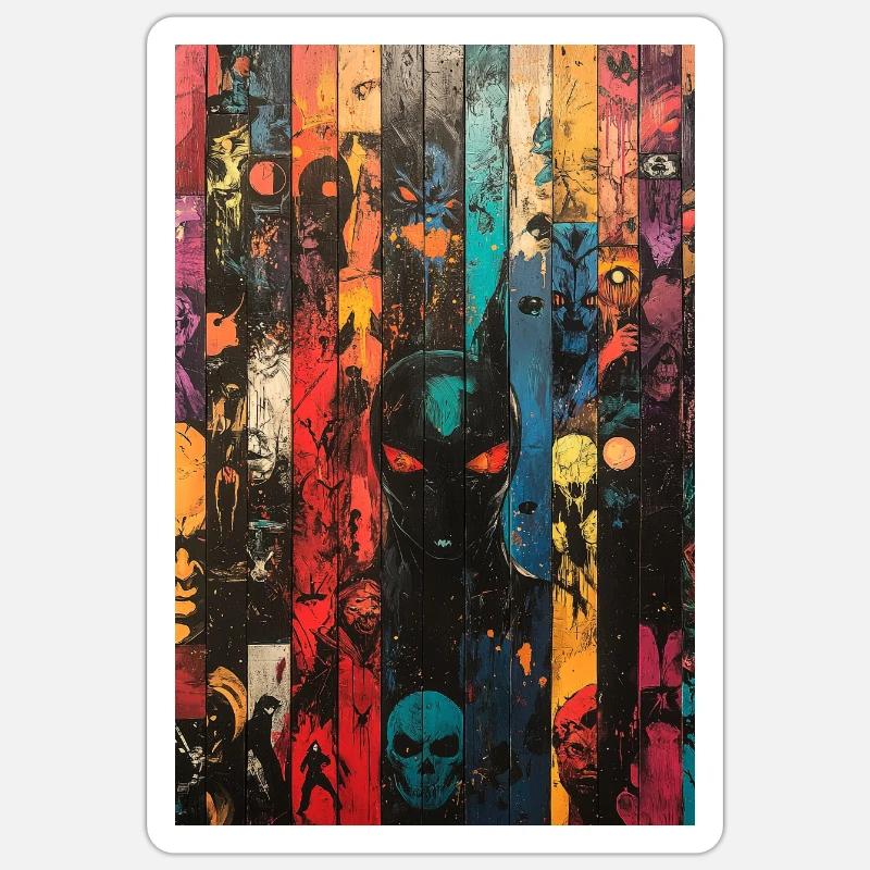 Farbige Schädel-Panel-Kunst - Sticker Größe S (10 x 10 cm) - Mattweiß