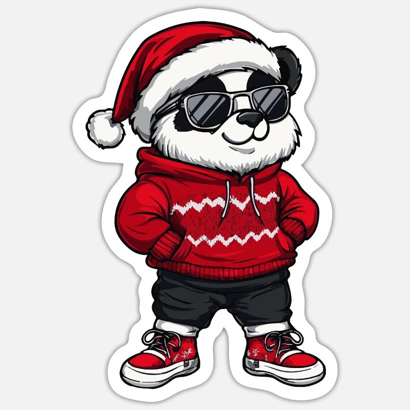 Panda Christmas Comic Cool Sticker size S (10 x 10 cm)