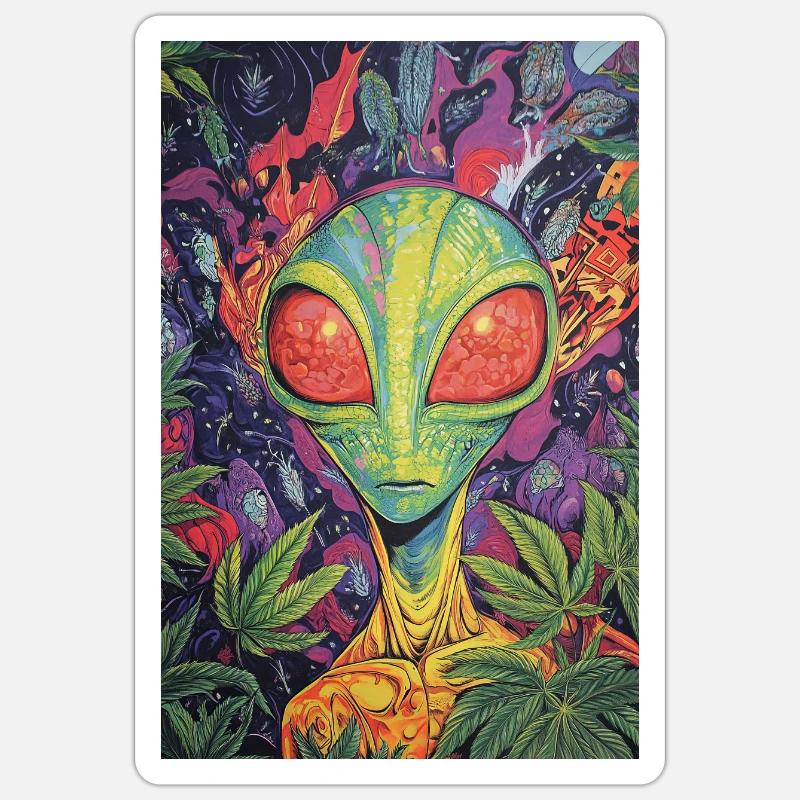 Psychedelischer Alien NeonDschungel - Sticker Größe S (10 x 10 cm) - Mattweiß