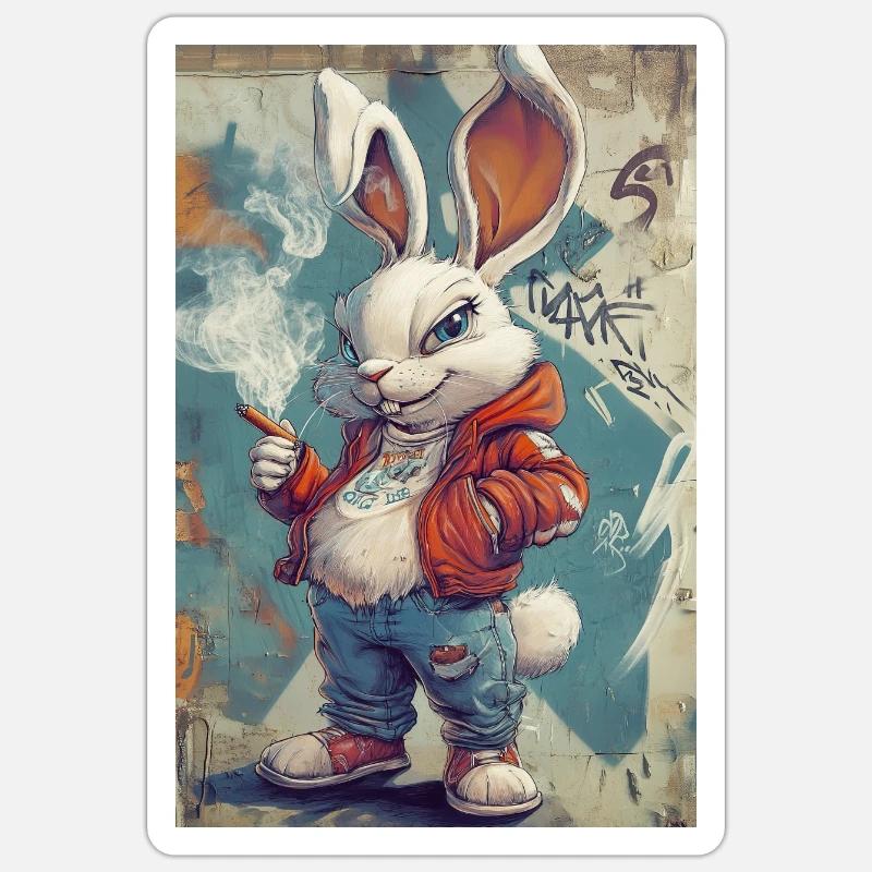 Graffiti Bunny Pullover Hoodie - Sticker size S (10 x 10 cm) - white matte