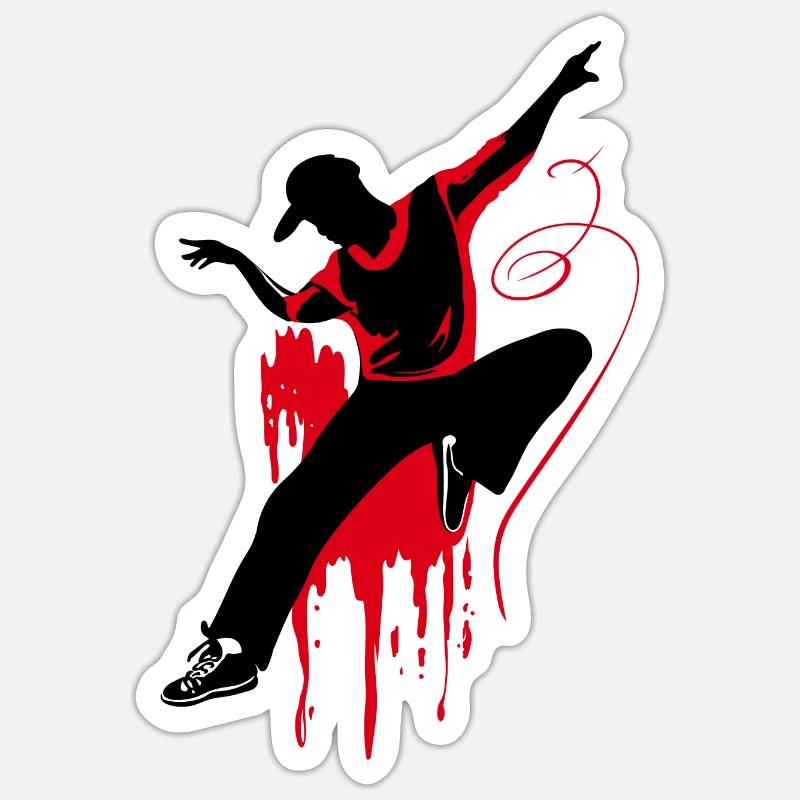 Breakdancer Dancer Silhouette en Rouge Noir - Sticker taille S (10 x 10 cm) - blanc mat