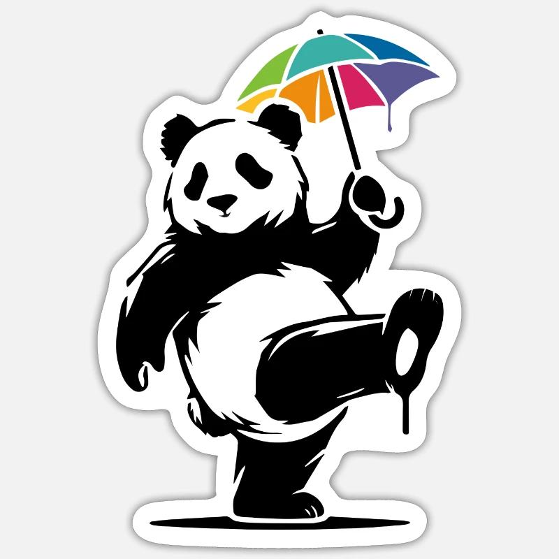 Dancing panda with rainbow umbrella - Sticker size S (10 x 10 cm) - white matte