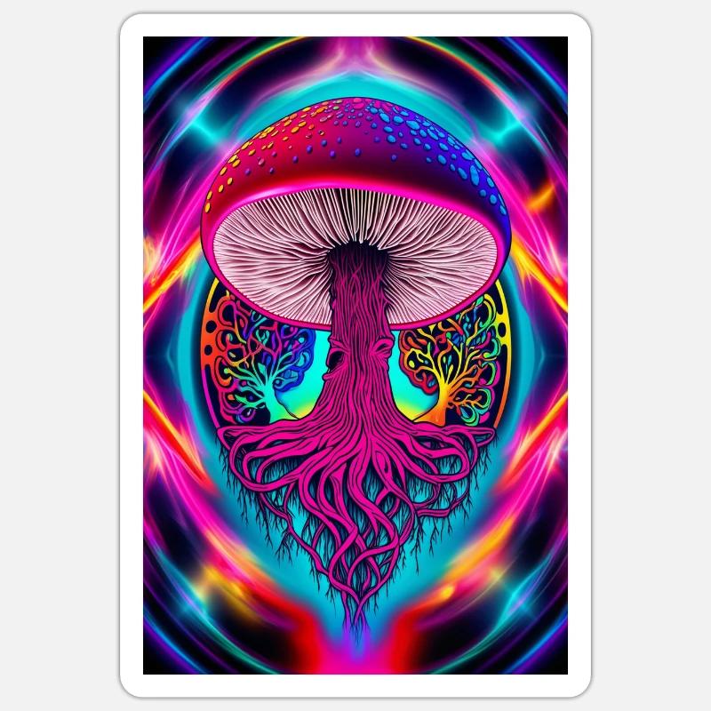 Champignon psychédélique - Sticker taille S (10 x 10 cm) - blanc mat