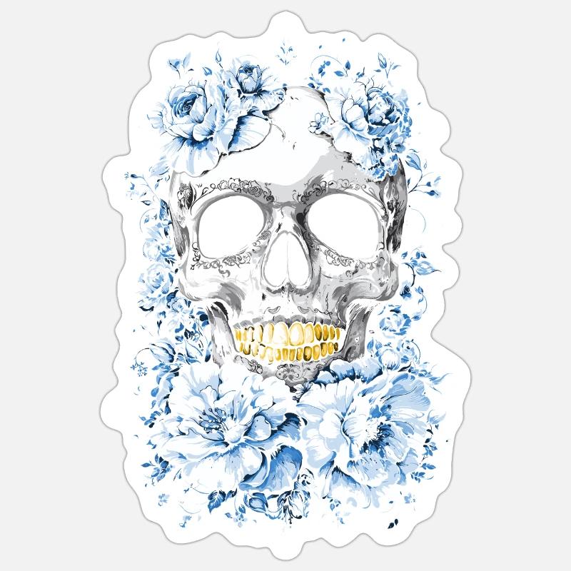 Crâne doré - Sticker taille S (10 x 10 cm) - blanc mat