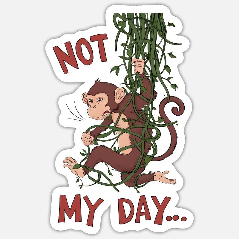 Pas mon singe de jour - Sticker taille S (10 x 10 cm) - blanc mat