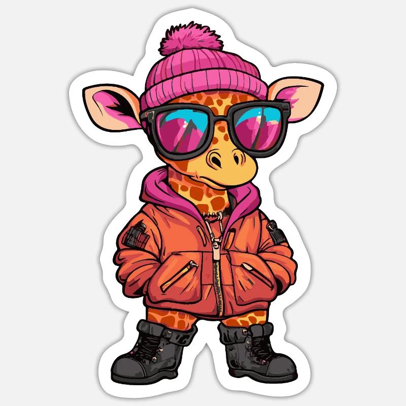 Giraffe Cool Comic - Sticker Größe S (10 x 10 cm) - Mattweiß