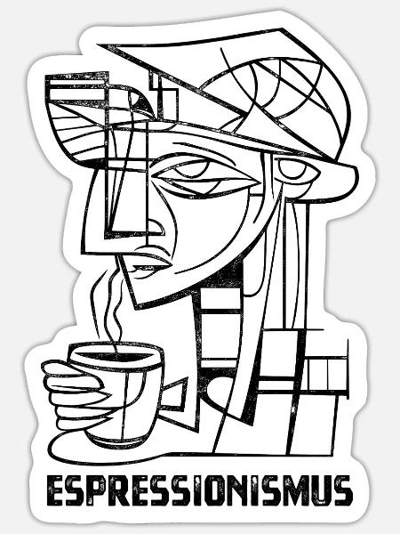 Espressionismus - Espresso - Kaffee trinken - Sticker Größe S (10 x 10 cm) - Mattweiß