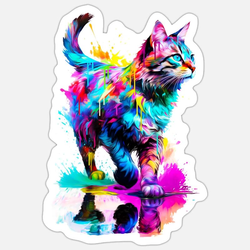 Bemalte getigerte Katze Sticker Größe S (10 x 10 cm)