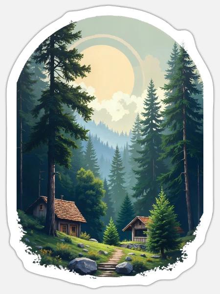 Verpixelte Hütte im Wald - Sticker Größe S (10 x 10 cm) - Mattweiß