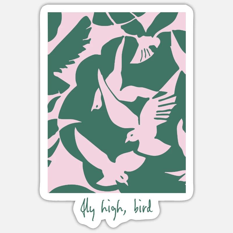 Fly High, Bird – Elegantes Vogel-Design - Sticker Größe S (10 x 10 cm) - Mattweiß