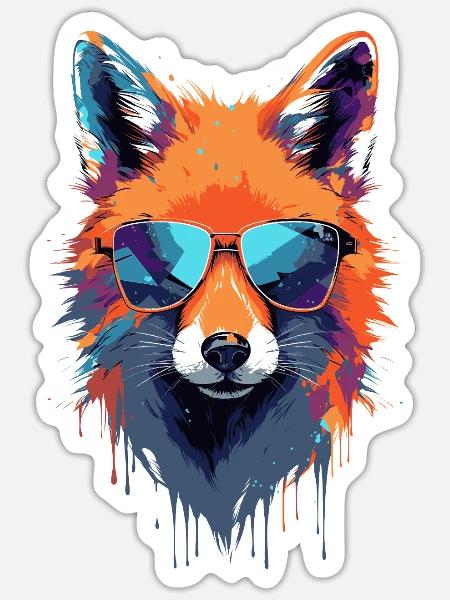 Bunter Fuchs mit Sonnenbrille - Sticker Größe S (10 x 10 cm) - Mattweiß