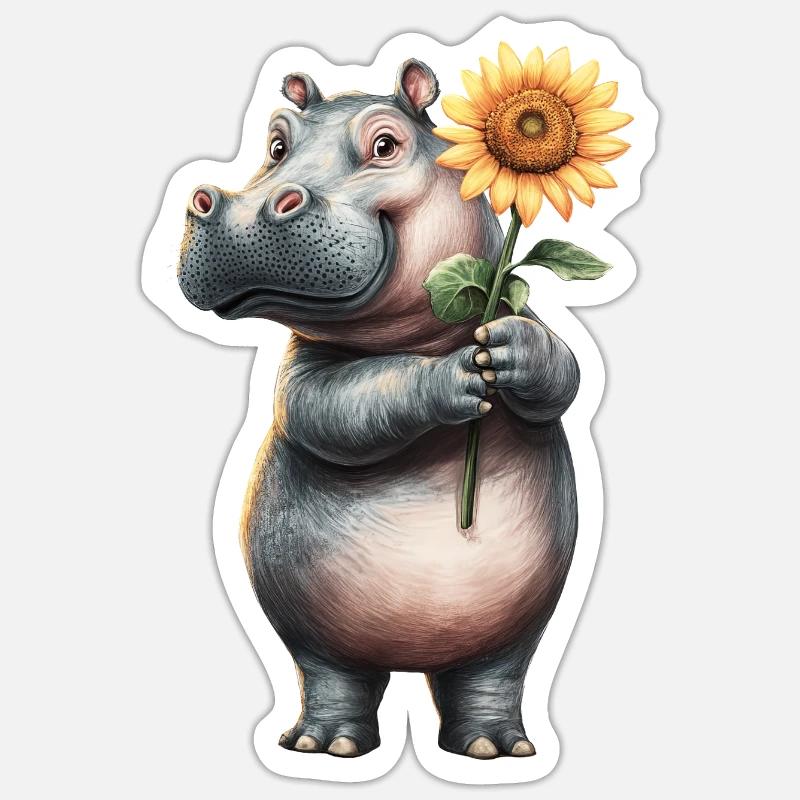 Nilpferd - Sticker Größe S (10 x 10 cm) - Mattweiß
