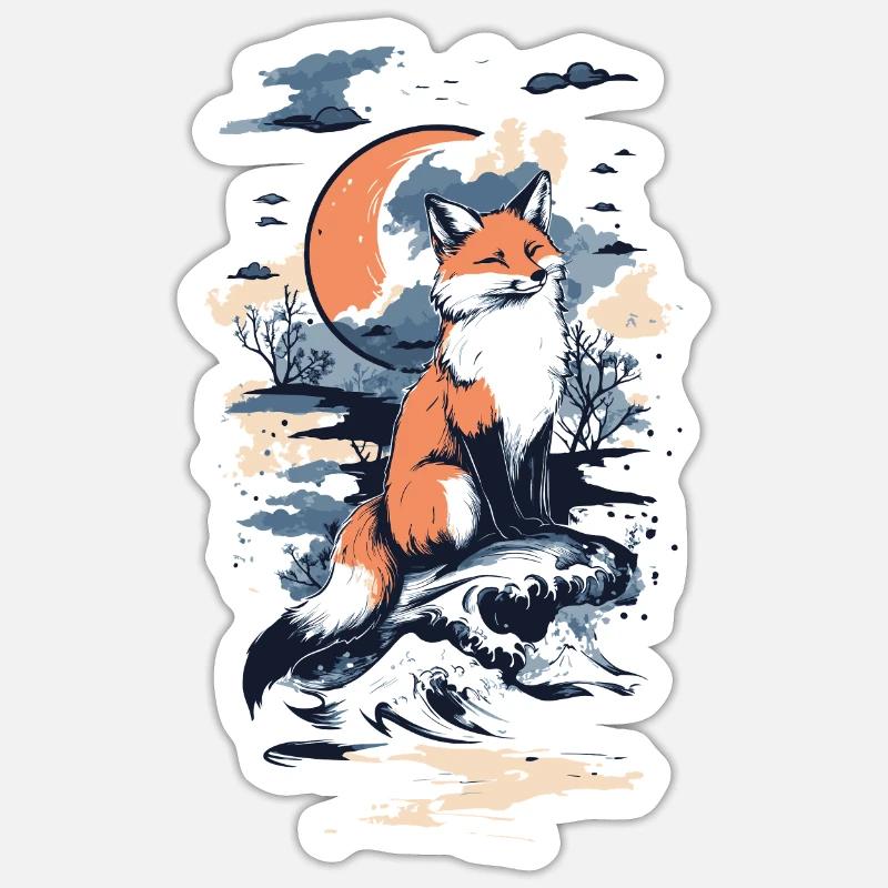 Fuchs Comic Stil mit Mond - Sticker Größe S (10 x 10 cm) - Mattweiß