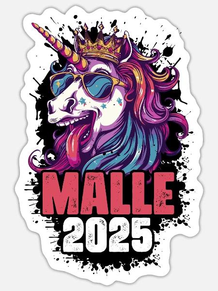 Malle 2025 Einhorn - Sticker Größe S (10 x 10 cm) - Mattweiß