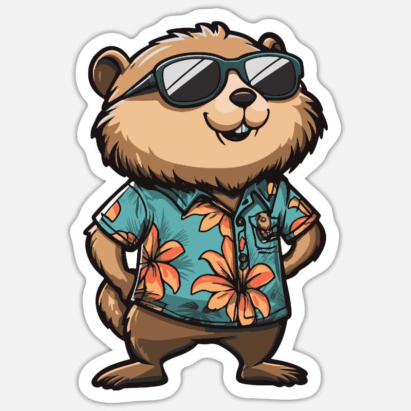 Biber Comic Cool Sommer - Sticker Größe S (10 x 10 cm) - Mattweiß
