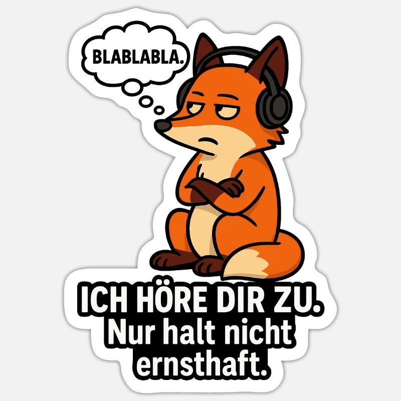 Fuchs mit Kopfhörer – Ich höre zu - Sticker Größe S (10 x 10 cm) - Mattweiß