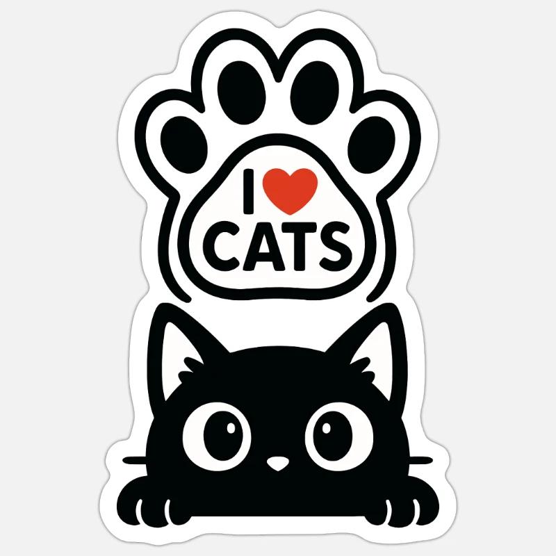 J’adore les chats - Sticker taille S (10 x 10 cm) - blanc mat