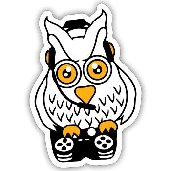 Gamer Owl Gaming Player Controller Headset Fun - Sticker taille S (10 x 10 cm) - blanc mat - Devant