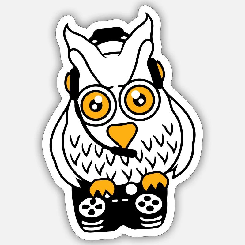 Gamer Eule zocken Spieler Controller Headset Spaß Sticker Größe S (10 x 10 cm)