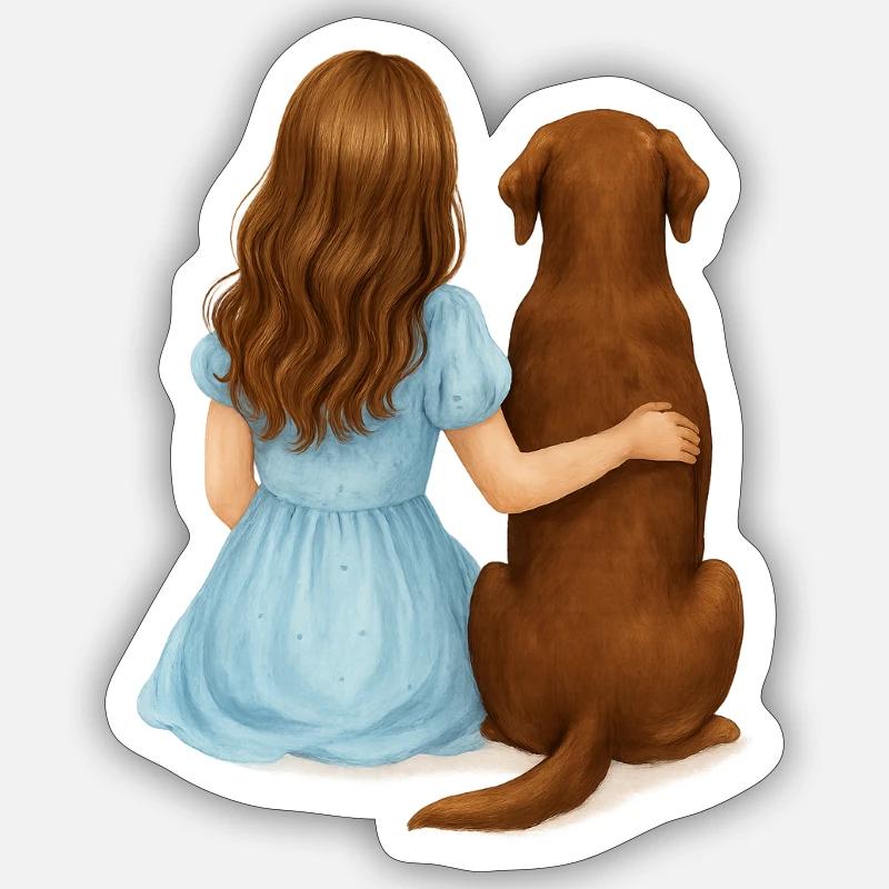 Femme brune avec labrador brun - Sticker taille S (10 x 10 cm) - blanc mat