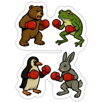 Bär Frosch Pinguin Hase Boxen Boxkampf Ring Kampf - Sticker Größe S (10 x 10 cm) - Mattweiß - Vorne