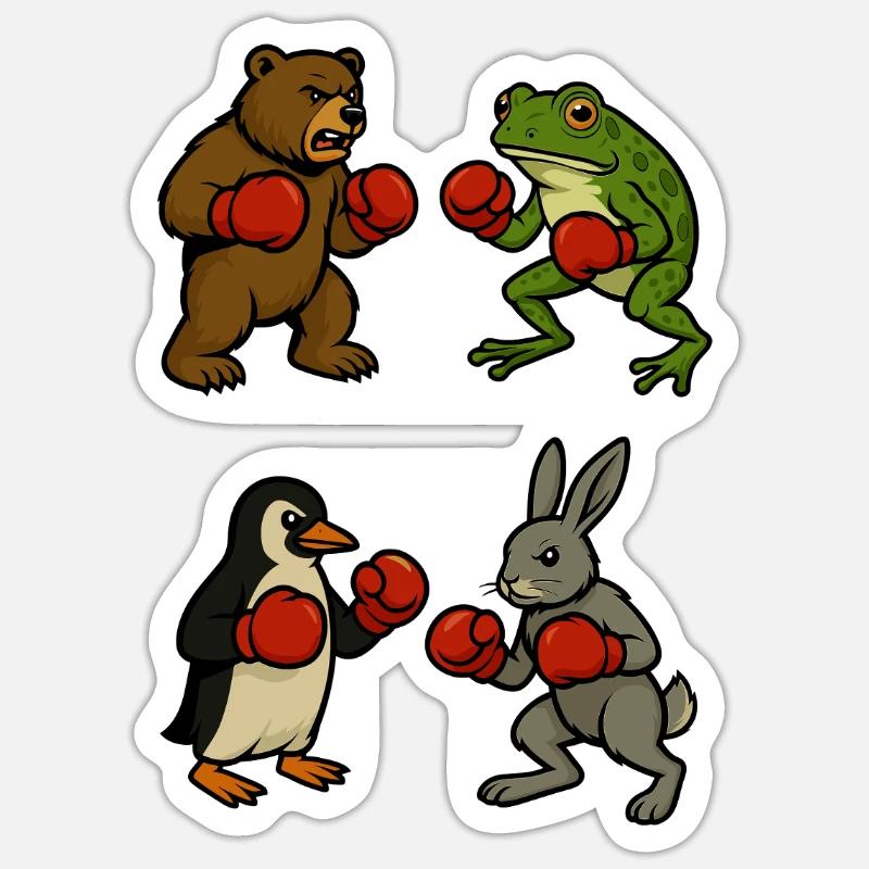 ours grenouille pingouin lapin boxe combat de ring de boxe Sticker taille S (10 x 10 cm)
