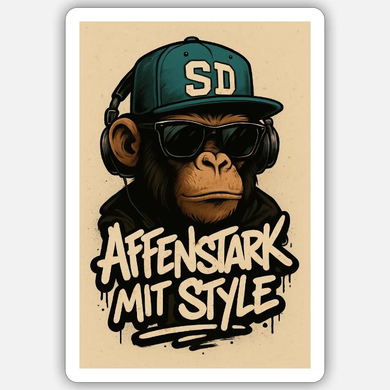 Affenstark mit Style - Sticker Größe S (10 x 10 cm) - Mattweiß