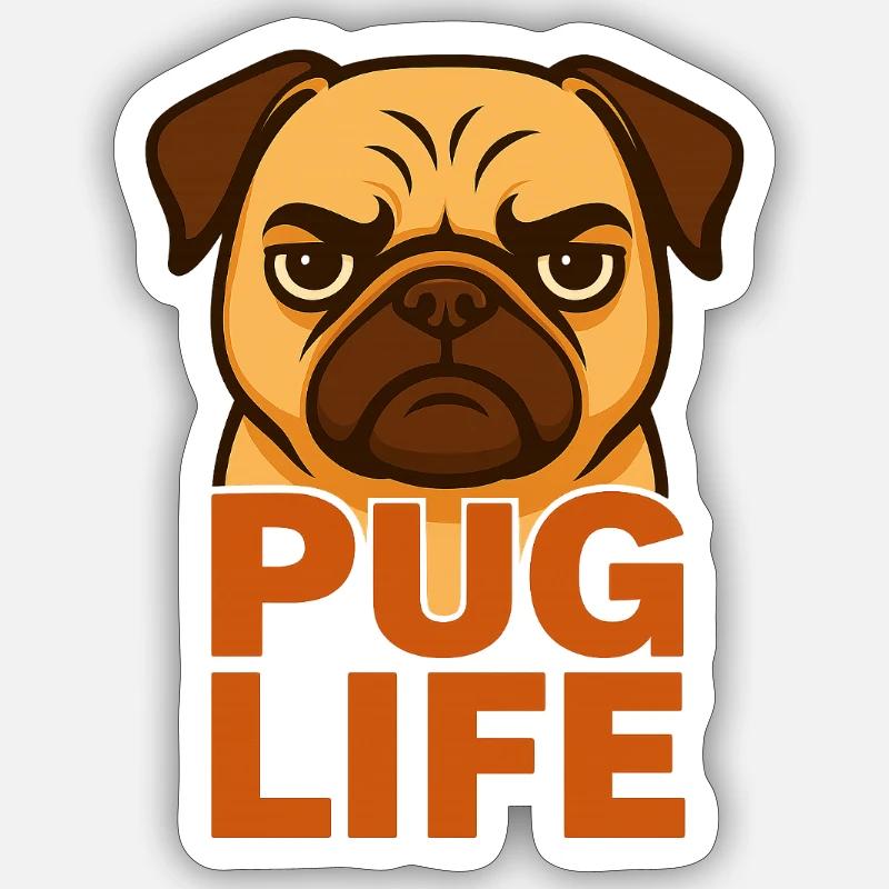 TinyPaws Fun Logo Pug Life - Sticker Größe S (10 x 10 cm) - Mattweiß