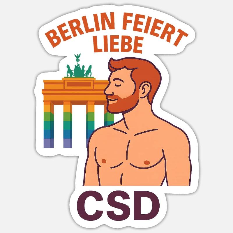 Berlin feiert Liebe CSD Mann - Sticker Größe S (10 x 10 cm) - Mattweiß