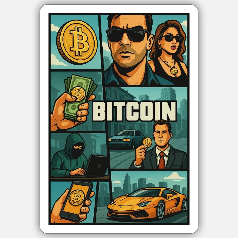 20250507 0850 Bitcoin in GTA Style simple compo - Sticker Größe S (10 x 10 cm) - Mattweiß