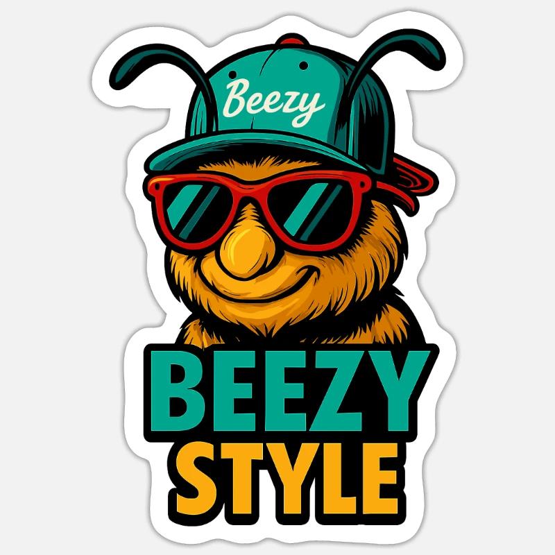 Beezy Style Biene Cap - Sticker Größe S (10 x 10 cm) - Mattweiß