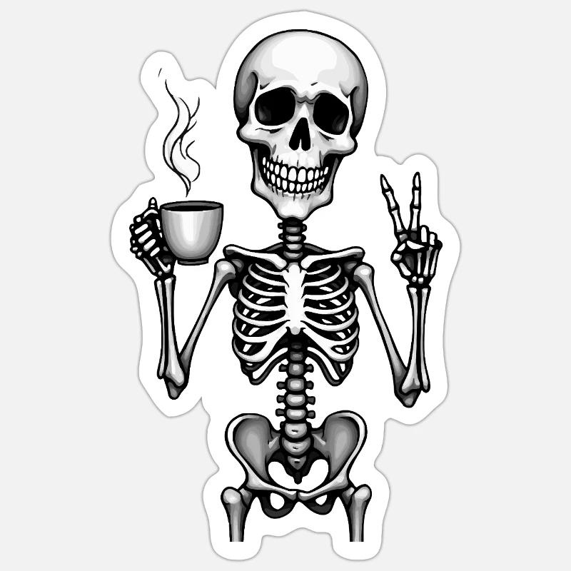 Coffee & Chill – Skeleton Style Sticker size S (10 x 10 cm)
