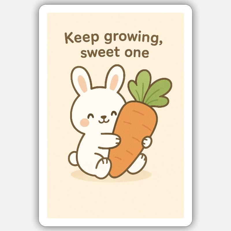 Kawaii Bunny Hugging Giant Carrot - Sticker size S (10 x 10 cm) - white matte